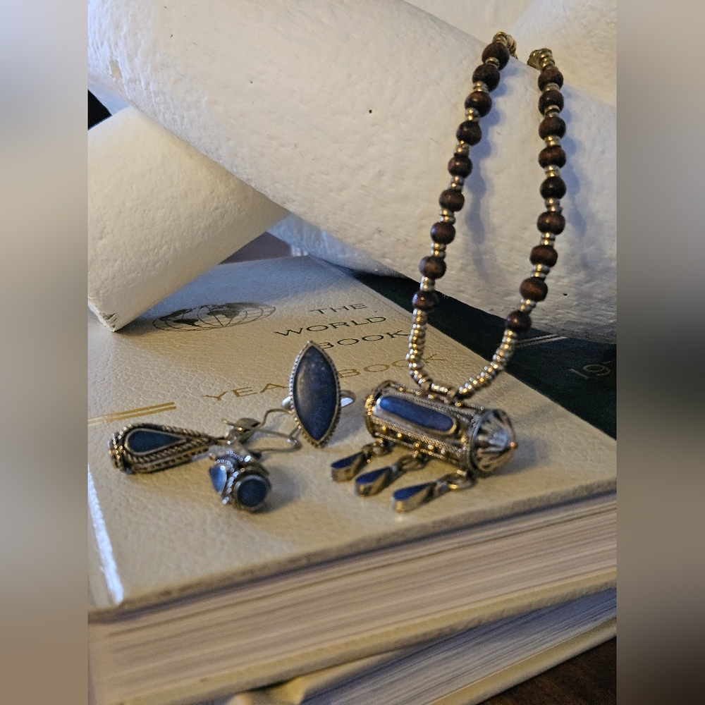 Handmade Lapis Lazuli Afghan kochi necklace set, Afghani vintage jewellery